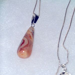 Boho Natural Agate Sterling Silver 16” Necklace